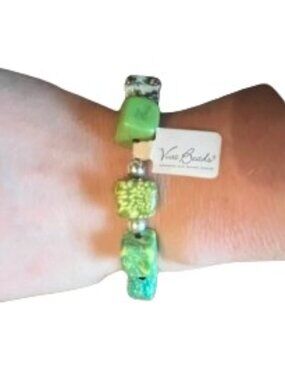 Viva Bead Green Square Bead Stretch Bracelet - NWT